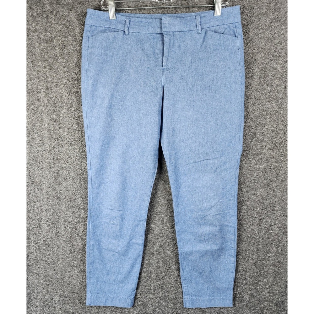Old Navy Pants Womens 10 Pixie Blue Linen Blend Tapered Ankle Mid Rise Chino